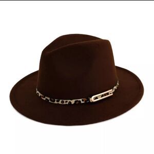 Brown Unisex Fedora Hat with Animal Print Belt